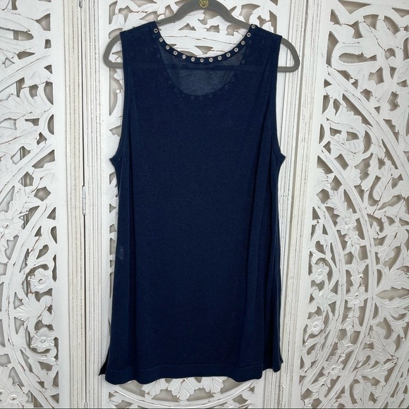 Soft Surroundings Navy Grommet Neck Tunic Sweater - Picture 2 of 4